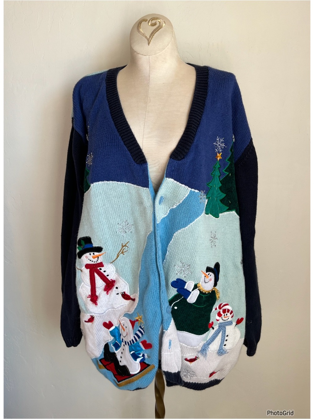The Quacker Factory Christmas Winter Snowman Scene Cardigan 2X